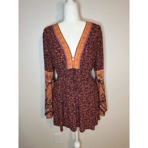 Free People Romper Boho Shorts Jumpsuit Orange Flutter Sleeve Womens M - Picture 2 of 12